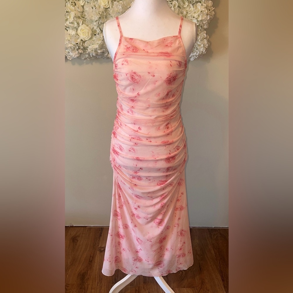 Elegant Pink Floral Women's Midi Dress